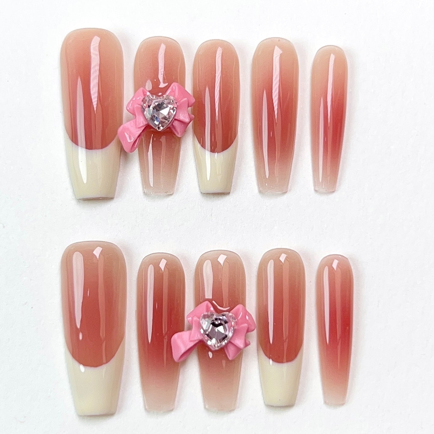 Pink Mid Length French Three-Dimensional Butterfly Press-on Nails