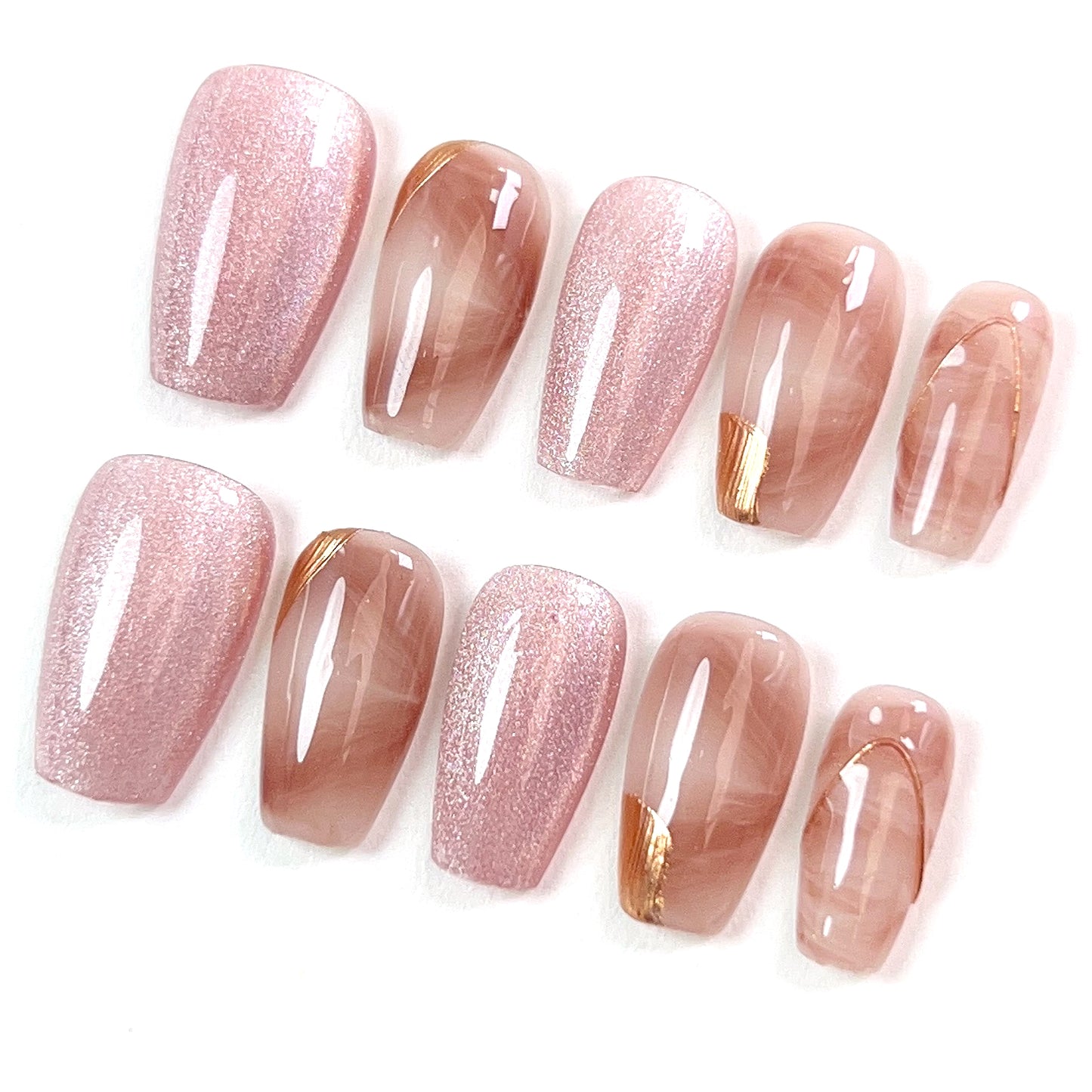 Ice Translucent Regular Hand-Painted Cat Eye Texture Press-on Nails