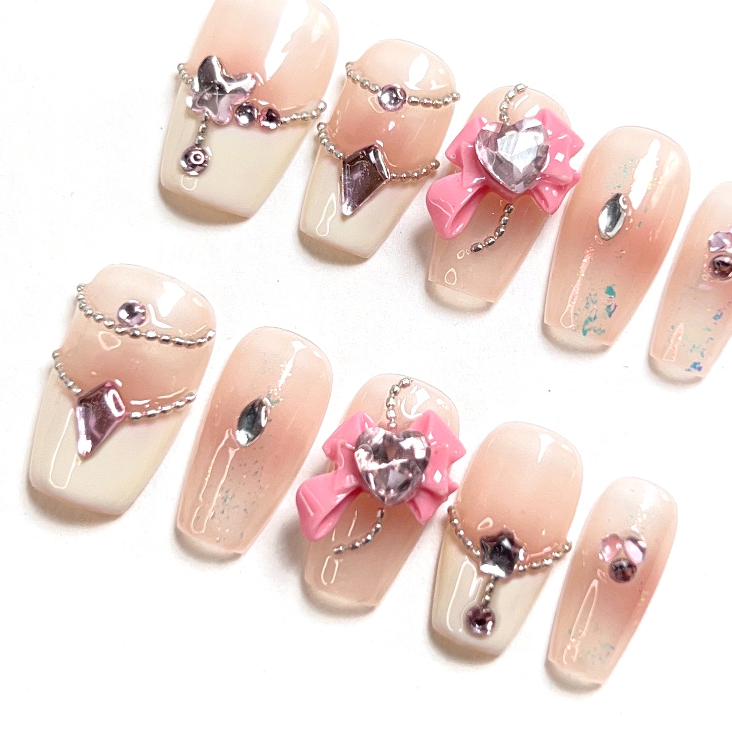 Light Pink Short Solid Rhinestone Press-on Nails