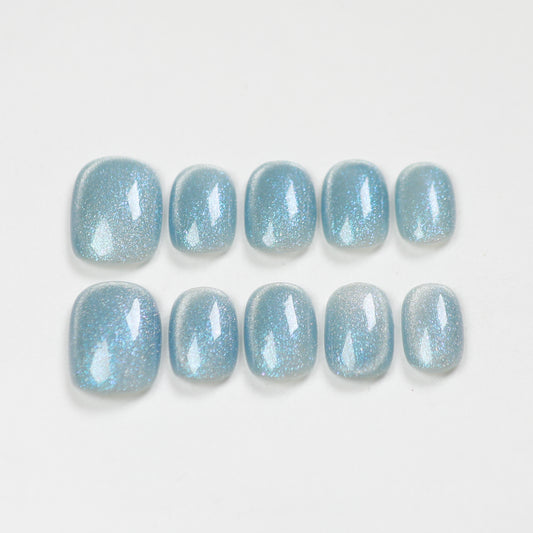 Love Scratch | Blue Short Square Cat Eye Press-on Nails