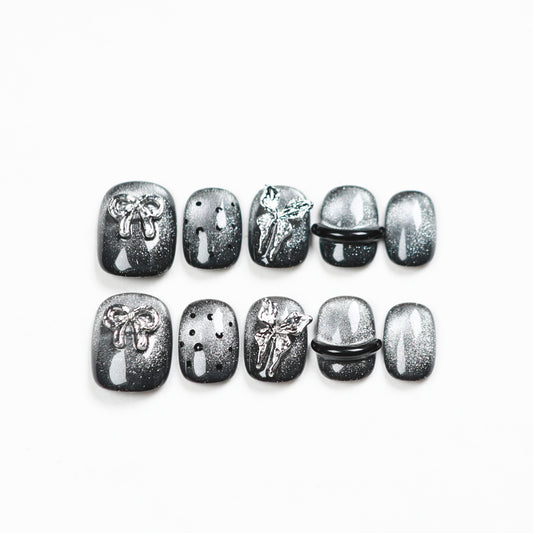 Love Scratch | Black Short Square Cat Eye Press-on Nails
