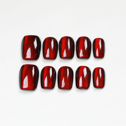 Love Scratch | Red Short Square Cat Eye Press-on Nails