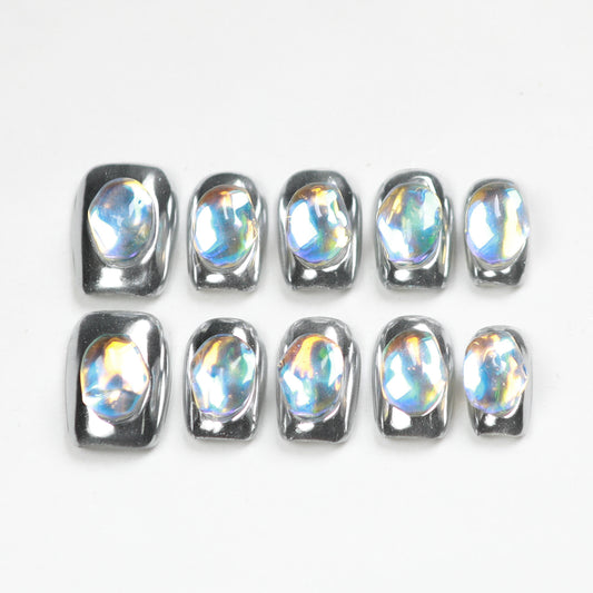 Love Scratch | Silver Short Coffin 4D Press-on Nails