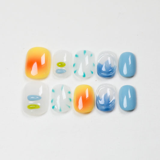 Love Scratch | Colorful Short Square Hand Painted Press-on Nails