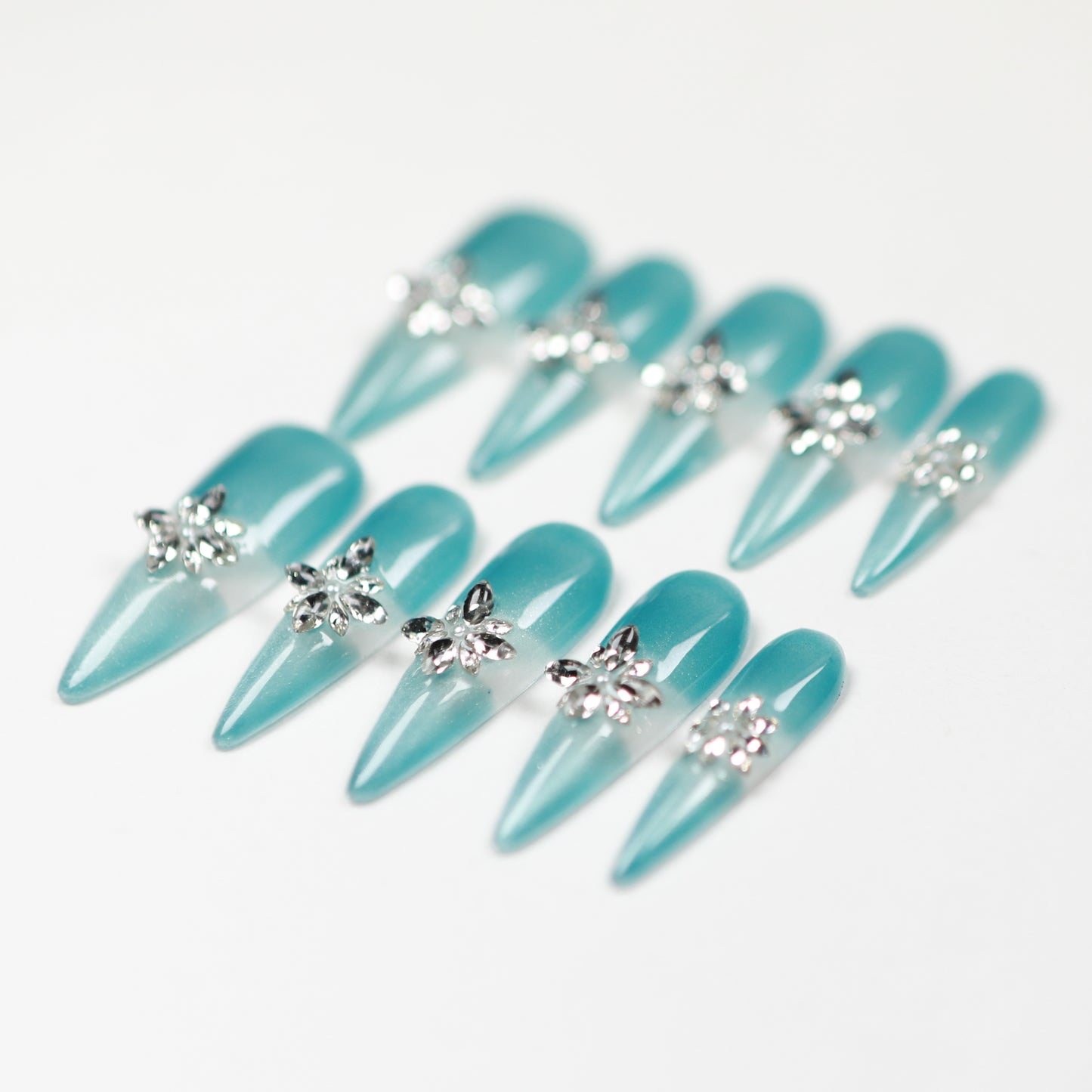 Love Scratch | Blue Long Stiletto Rhine Stone Press-on Nails