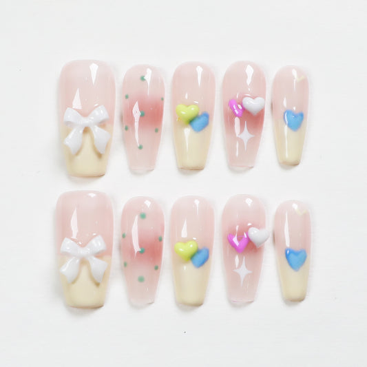Love Scratch | Pink Mid Length Coffin Bow Tie Press-on Nails
